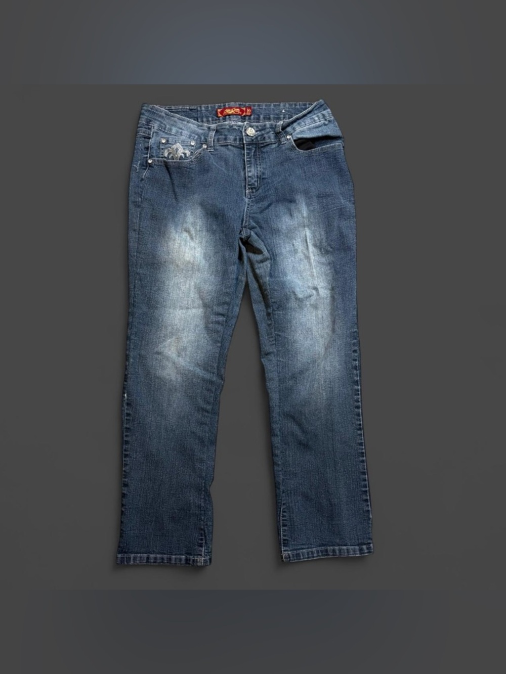 One song blue jeans with rhinestone details. Size: 10 #denim #embellished